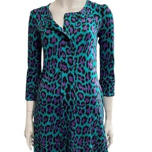 Diane von Furstenberg Teal & Purple Animal-Print Silk Dress
